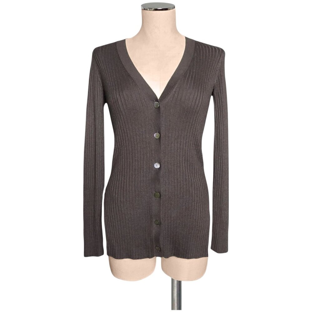 VINCE Brown Ribbed Cardigan Sweater Vintage Y2K 90's S